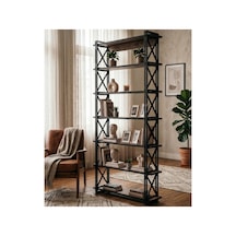 6 Raflı Dekoratif Çok Amaçlı Metal Ve Ahşap Raf - Kitaplık, Banyo Rafı - Modern Tasarım 170cm Atlantik Çam-siyah - 927106455 Atlantik Çam-siyah