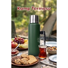 Porsima 2085-1 Çift Katmanlı Paslanmaz Çelik Termos Kulplu Termos Matara 1,5lt Yeşil