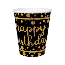 Gold Happy Bırthday Varak Baskılı Siyah Karton Bardak