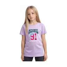 Panios Kids Authentic Baskılı Kız Çocuk Kısa Kollu T-shirt Lila