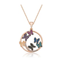 Hk Gümüş Kadın Kolye Rose Kelebek Çemberi Gümüş Takı Hediyelik Ürünler-201027 Çok Renkli