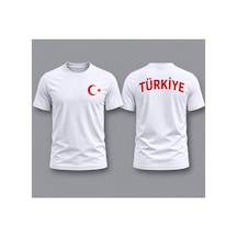 Herkesemoda Ay Yıldız Baskı Detaylı Basic T-shirt Beyaz