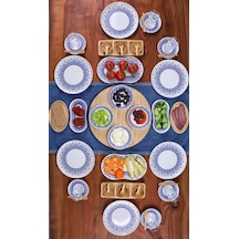 Bambum 49 Parça 6 Kişilik Lenny Porselen Kahvaltı Takımı - Lüx Kahvaltılık Sunum Seti Beyaz - Mavi