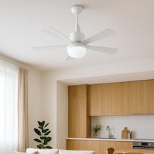 5 Kanatlı Led Işıklı Tavan Vantilatörü Sessiz Çalışan, Uzaktan Kumandalı, Modern Beyaz Tasarım