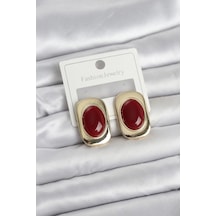 Mey İthalat Bordo Renk Kare Model Vintage Kadın Küpe Çok Renkli