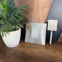 Ahlez Inox 304 Paslanmaz Çelik Kare Tepe El Duş Seti 20x20 Cm Krom
