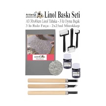 Linol Baskı Seti 1 Paket A3 30x40 Cm Linolyum Tabaka Gri Linol Oyma Seti 3 Bıçaklı Rulo Fırça Mürekkep Linol Baskı Seti Siyah