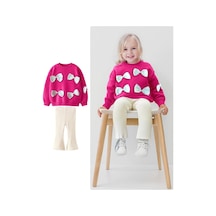 Lolliboomkids Kız Çocuk Saten Kurdele İşlemeli Son Moda 3 İplik Sweatshirt Ve Tayt Alt Üst Takım Yeni Sezon Pembe