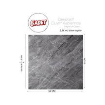 60x60 Cm Kendinden Yapışkanlı Duvar,banyo,tezgah Arası Antrasit Mermer-6 Adet 8807-60-6