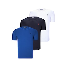 Üçlü Set T8568 Dewberry V Yaka Erkek T-shırt-koyu Lacivert-kar Beyaz-açık Saks Koyu Lacivert-kar Beyaz-açık Saks