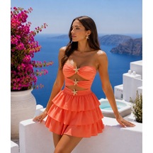 Pink Life Santorini Sunset Turuncu Den.yıldızı Mini Elbise