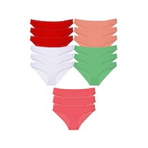 Royaleks 15 adet Süper Eko Set Likralı Kadın Slip Külot Ten Beyaz Pudra Yeşil Fuşya RYL-EKO15049 Beyaz - Yeşil