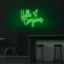 Hello Gorgeous Yazılı Ve Şekilli Neon Tabela Yeşil