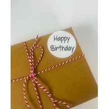 Happy Birthday Siyah Yazılı 5 cm Yuvarlak Yapışkanlı Sticker 100 Adet