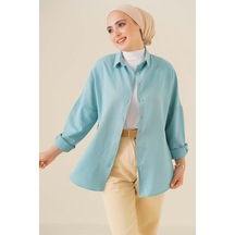 Bigdart 103901 Oversize Basic Tesettür Gömlek - Su Yeşili 001