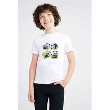 Panda Baskılı Unisex Çocuk Beyaz T-Shirt (534793610)