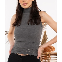 Kadın Halter Yaka Dantel Detaylı Gri Bluz-Gri