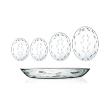 Decocia 4 Adet Oval Cam Salata Sunum Tabak Takımı Sürgün Desenli