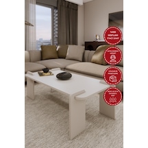 Odaco Fuji Modern Premium Oval Ayaklı %100 Mdflam Salon Orta Sehpa 120x60x40 Cm Beyaz
