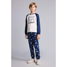 Defacto Baskılı Uzun Kollu Pijama Üstü Uzun Pijama Altı 2li Pijama Takımı Erkek Çocuk H6664a826aunv147 Lacivert-nv147