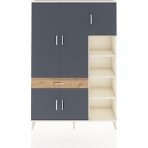 Arges Dolap 10 Raflı Tek Çekmeceli 5 Kapaklı 132x30x195 Aytaşı-antrasit/çam Antrasıt/atlas Çam