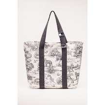 Fabric Craft Bag Plaj Çantası Kadın Omuz Çantası Duck Kumaş İçi Astarlı Mıknatıslı 50x43 Cm Gri