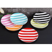 Seramikci Çizgili 6'lı Pasta Tabağı(6Farklı Renk)X6