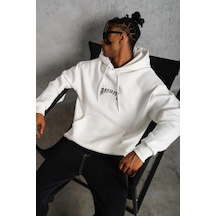 Erkek Baskılı Kapüşonlu Ve Kanguru Cepli Sweatshirt Hoodie - Beyaz Beyaz