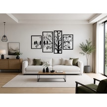 4 Parça Modern Kuş Ve Ağaç Metal Duvar Dekoru Siyah Mdf Duvar Süsü