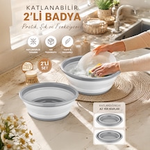 Porsima Et-00111 Çok Amaçlı Katlanır Badya Akordiyon Leğen Katlanabilir Organizer Düzenleyici 9lt - 5lt Beyaz - Gri