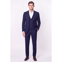 Efor Slim Fit Mono Yaka Esnek Yünlü Yelekli Lacivert Takım Elbise Tk 950
