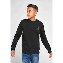 Tshirthane Groot Göğüs Baskılı Unisex Çocuk Siyah Sweatshirt