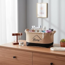 Dikdörtgen Jüt Düzenleyici Sepet 24x17x14 Cm Krem Renk Katlanabilir Kumaş Kulplu Organizer Ev, Mutfak, Banyo, Çocuk Odası Ve Ofis İçin Çok Amaçlı Saklama Kutusu 2 Model Krem-siyah 000 Açık Krem