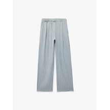 Koton Viskon Karışımlı Cepli Pile Detaylı Düz Bol Paça Çizgili Kumaş Pantolon Lacivert Çizgili 6sak40298pw 7s2