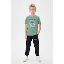 Fyk Kids Yuvarlak Yaka Tişörtlü Uzun Eşofman Altlı Baskı Detaylı Erkek Çocuk Alt Üst Takım Mint