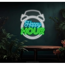 Twins Led Happy Hour Yazılı Saat Figürlü Neon Tabela Yeşil Model:model:27303366 Yeşil