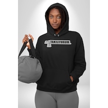 Yalnız Takılıyorum Yazılı Kadın Erkek Siyah Kapüşonlu Sweatshirt Hoodie Siyah