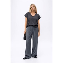 Fashion Friends V Yaka Troklu Antrasit Kadın Bluz 26y0034k1