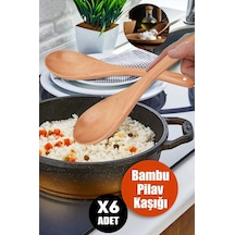 6'lı Büyük Boy Lüx Bambu Pilav Kaşığı Ergonomik Askı Kancalı Mutfak Classic Ahşap Tahta Kaşık Seti