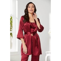 Pierre Cardin Kadife Saten 3'lü Pijama Takım 2075 Bordo 001