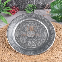 18 Cm 430 Kalite Krom Çelik Yuvarlak Servis Tabağı - Salata Meze Köfte İçin Şık Sunum Tabağı - Kararmaz Fırına Dayanıklı El İmalatı Gaziantep Gri