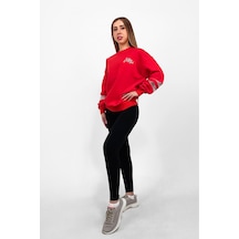 Nature The Brand Ntb Kolda Pvc Şerit Detaylı Oversize Sweatshirt Kırmızı
