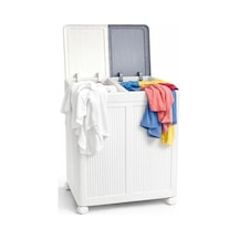 Mallart Premium Katlanabilir Tekerlekli Çamaşır Sepeti - 100 Litre Çift Bölmeli Çok Amaçlı Düzenleyici, Kapaklı Ve Kirli Ayrıştırma Özellikli Banyo Ve Ev Saklama Kutusu Gri Açık Bej