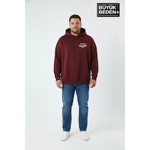 Süperlife Erkek Büyük Beden Chef Baskılı Kapüşonlu Rahat Kalıp İnce Sweatshirt Spr26bsw966 Bordo