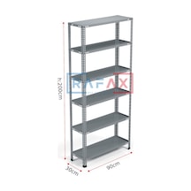 Rafax, 30x90xH:200, 6 Raflı Çelik Raf, Depo Rafı, Arşiv Rafı Gri