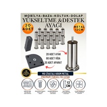 40'li Set 20 Adet Ayak Ve Aparat 12 Cm M8 Vidalı Metal Krom Ayak Mobilya Ayağı Baza Ayağı Kanepe Ayağı Koltuk Ayağı Yatak Ayağı Yükseltme Ayağı Dolap Ayak Sehpa Sandık Ayakları Değişim Destek Ayağı Gümüş Gümüş