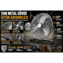 45 Cm Metal Sanayi Tipi Yer Vantilatörü 110w 3 Kademeli Güçlü Endüstriyel Fan Tam Metal Gövde