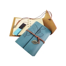 Özel Ahşap Kutulu Mavi Deri Defter Ve Anahtarlık     Set