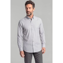 Bisse Modern Fit Paşa Yaka Saten Pamuk Gri Erkek Gömlek Gmczg0822300220 D55