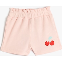 Koton Şort Ribanalı Beli Lastikli Pamuklu Kiraz Baskılı Pembe 3smg40110ak 3SMG40110AK274 Pembe
